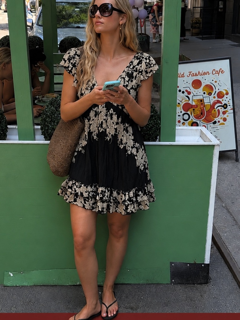 Free People Black and White Ruffled Tiered Mini Dress